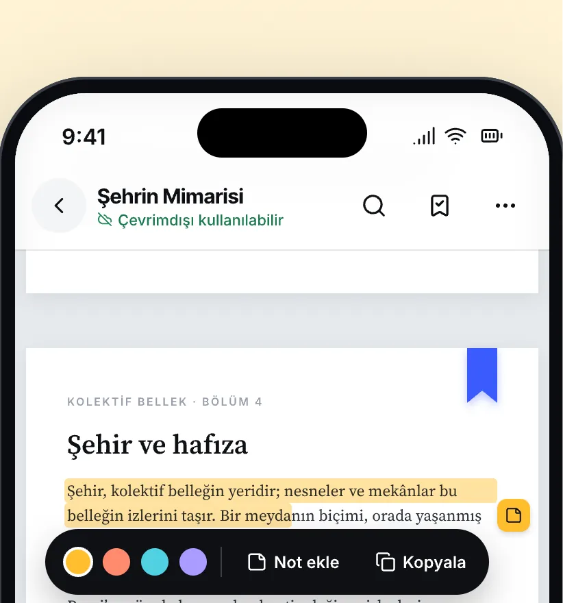A book open in the reader, with highlight colors